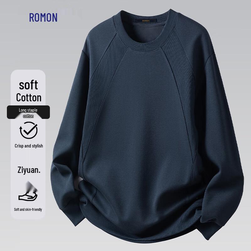 ROMON Men's Solid Round Neck Cotton Blend Long-Sleeve T-Shirt