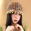 Color Dopamine Beaded Hollow Knitted Hat Female Summer Autumn Hyunya Wind Breathable Face Small Bag Head Hat