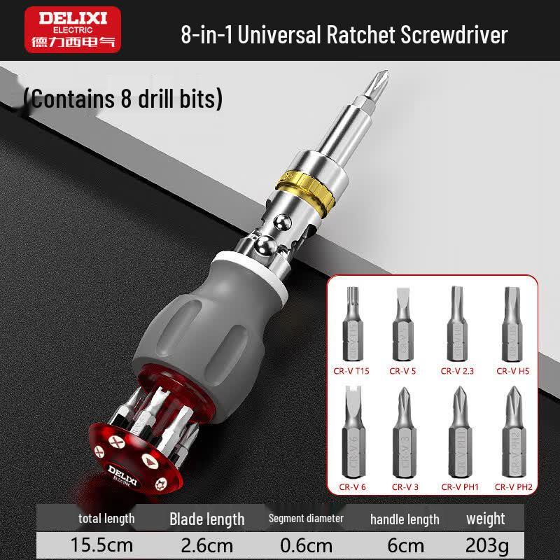 DELIXI ELECTRIC 8-in-1 Multi-angle Ratchet Screwdriver Set