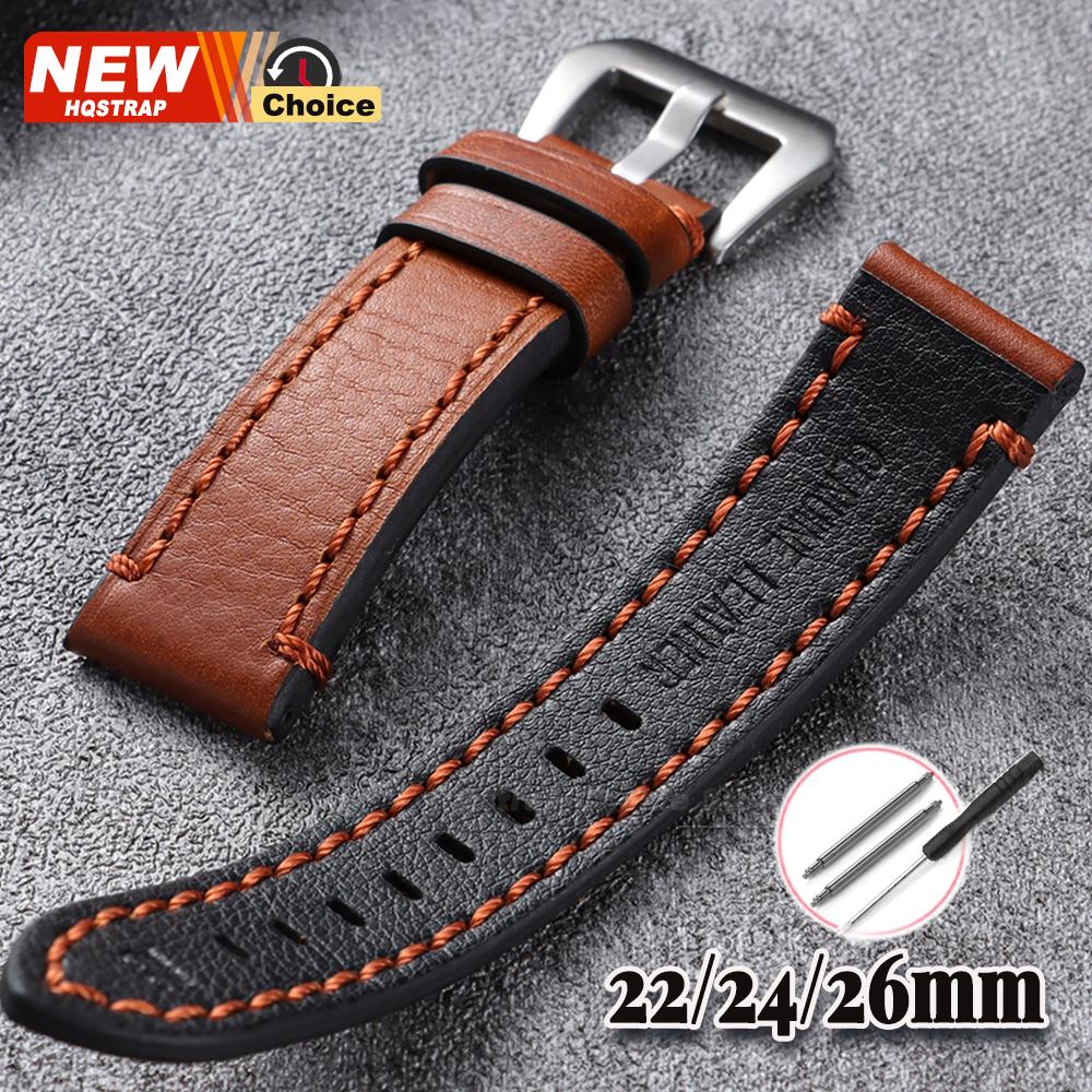 Genuine Leather Watchband 20mm 22mm 24mm Watch Strap for Women Men Wrist Band Oil Cowhide Bracelet Black Brown Wristband