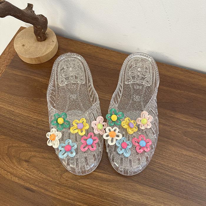 Fairy Wind Sweet Bow Sandals Crystal Shoes Flower Bag Head Cool Slippers Women's Summer Fashion Beaded Flat Slippers