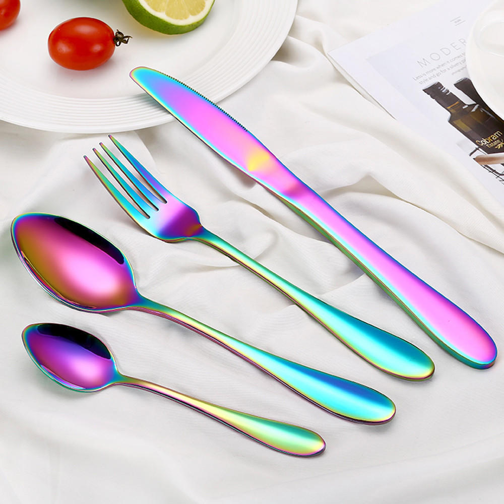 4PCS Set Stainless Steel Upscale Dinnerware Flatware Cutlery Fork Spoon Teaspoon