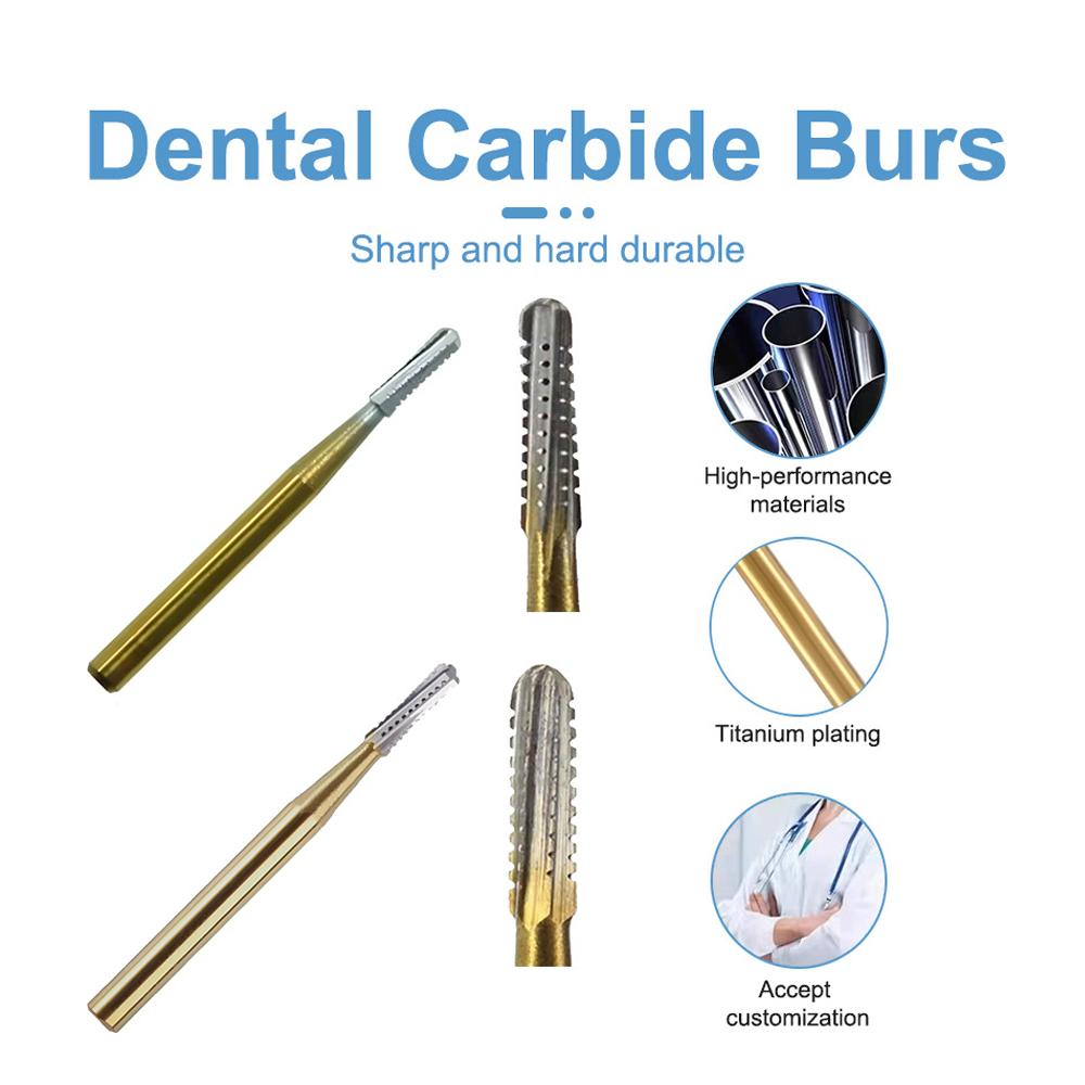 Dental Broken Crown Needle FG1558 Dental Burs Endodontic Gold Plated Handle Dental Carbide Cutters Finishing Polishing Drill