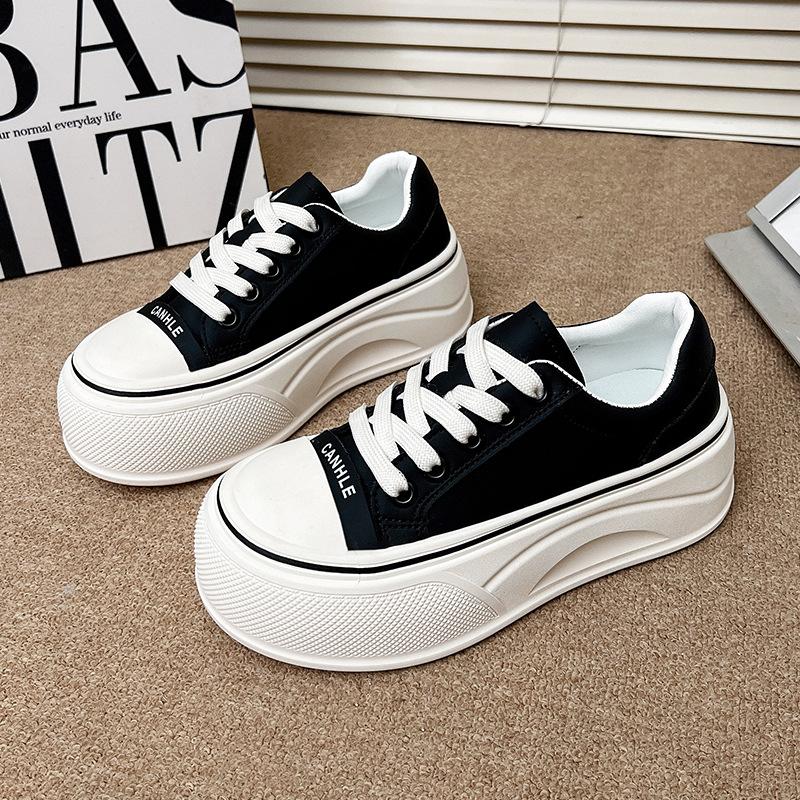 2025 New Spring and Autumn Thick-soled Versatile Casual Little White Shoes Women Wear Fashion Lace-up Shoes Women's Trendy Shoes