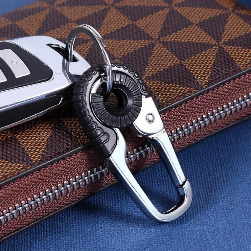Men's Stainless Steel Keychain Hook Outdoor Carabiner Double Ring Climbing Tool Fishing Key Ring Car Accessories Durable Stylish