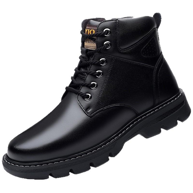 Snow Boots Men's Fur Integrated Winter Velvet Wool Leather Shoes Thickened Cotton Shoes British Leather Shoes