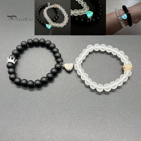 2ks Ručně vyráběný náramek s korunkovými korálky Svítící srdce svítící ve tmě elastický párový náramek Muži Ženy Milovník Dárek