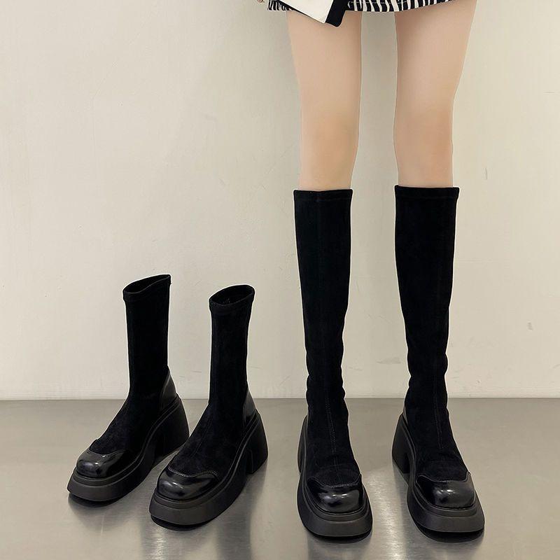 Thick-soled Boots Women's Spring and Autumn New British Style Thin Boots But Knee Elastic Socks Boots