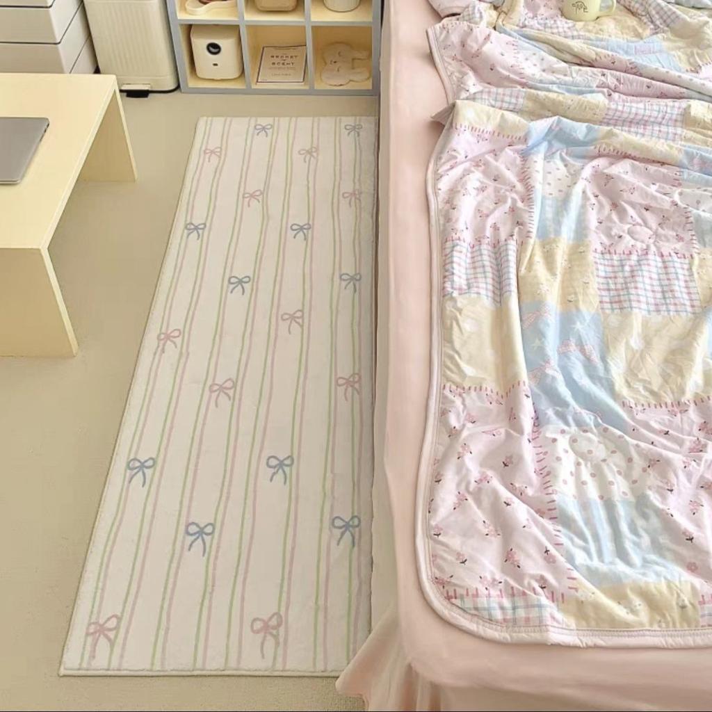 Bow Ribbon Long Rugs Comfortable Soft Girls Bedroom Bedside Rugs Window Mats Hallway Aisle Floor Mats Home Decoration