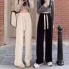 Off-white wide-leg pants women's autumn and winter fleece thickened high-waisted drape small chenille corduroy casual pants