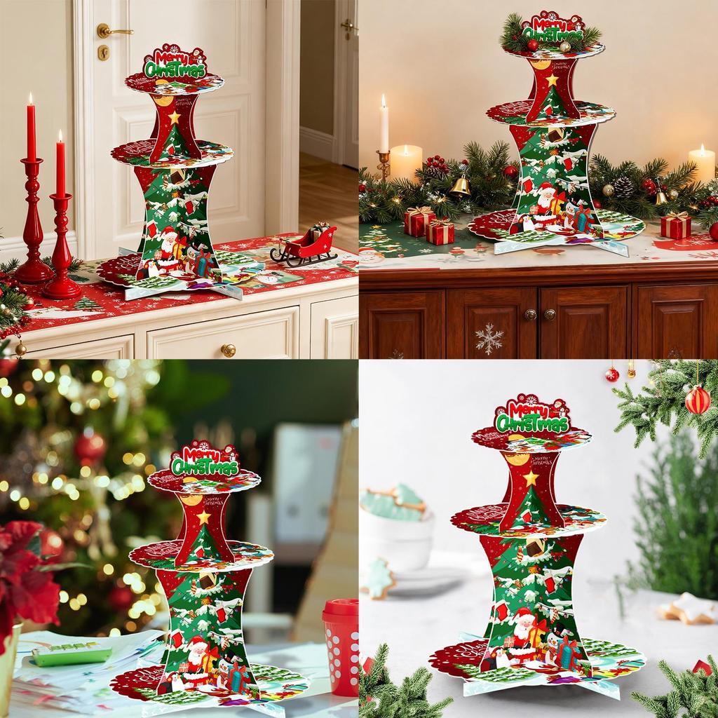 Decorative Cake Stand 3 Tier Christmas Dessert Cake Tower Festive Rack Holder For Gathering Holiday Festival Celebration Home