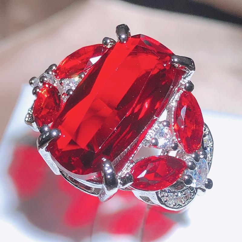 Fashion Female Jewelry Ring Have 925 Stamp AAA Big Red CZ Stone Wedding Engagement Rings for Women Party Jewelry Gift