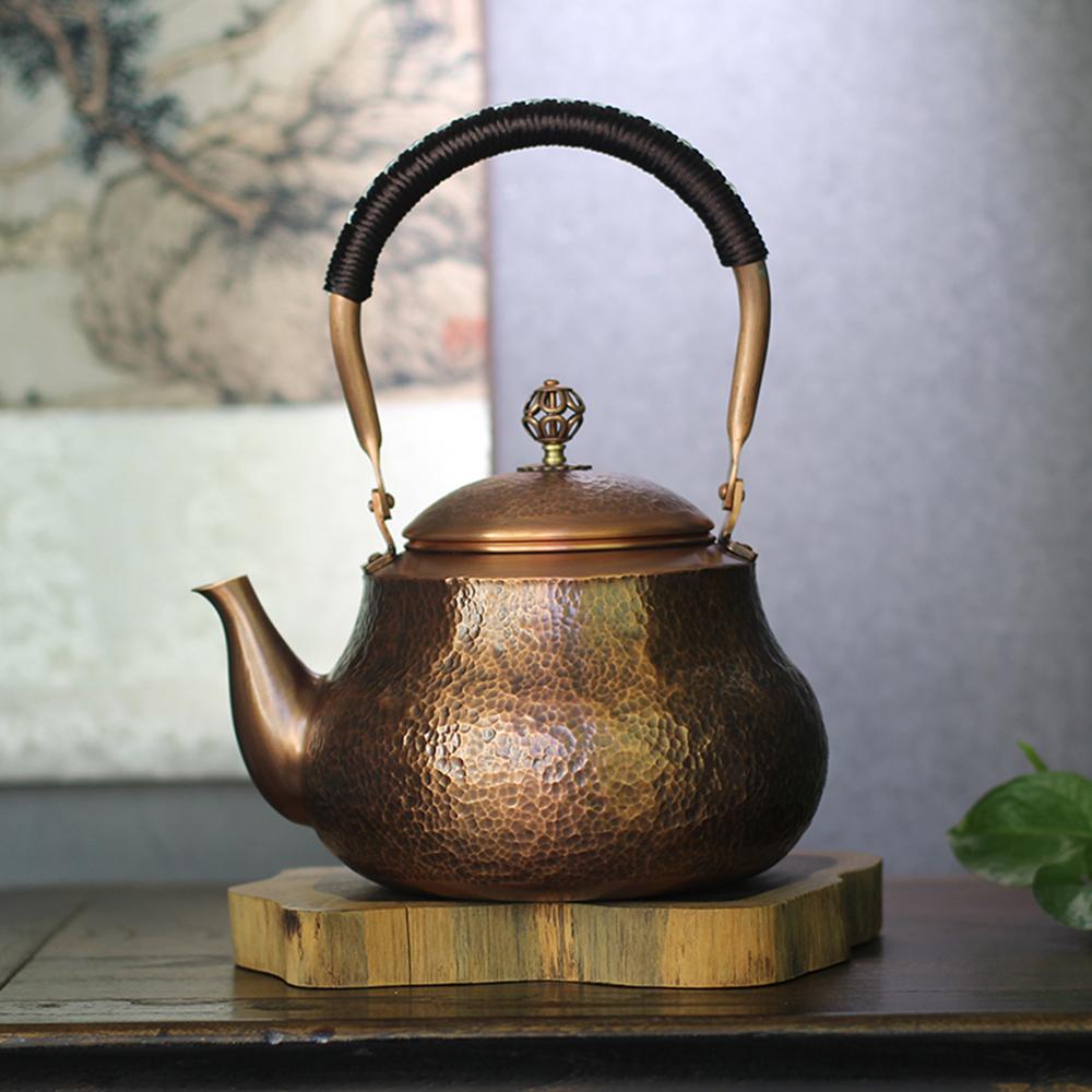 Pear Shaped Red Copper Teapot, Handmade Hammered Copper Teakettle, Around the Stove Boiling Tea Pot, Kung Fu Health Tea Set,1.5L