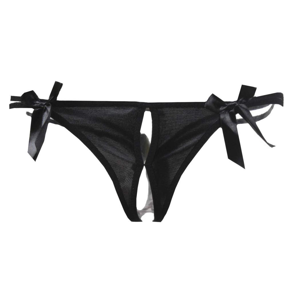 WHITE FANG Pants Underwear Shorts Open Crotch Ribbon Sexy TT125 T-back Women's (01 Black)
