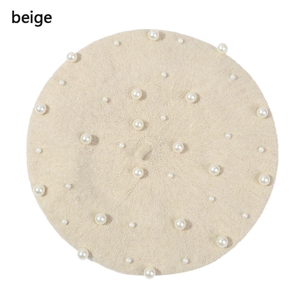 Damen Mädchen Weiche Lässige Elegante Baskenmütze Perle Wolle Malermützen Französische Mütze