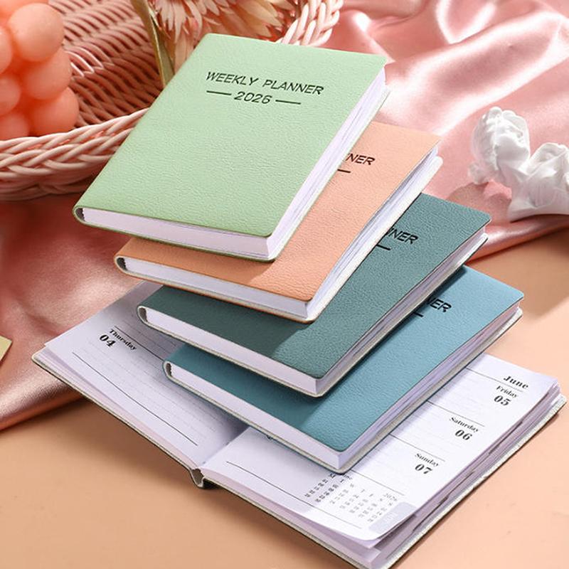 A7 Specification 2026 English Planner Book, Mini Portable Pocket Daily Schedule Book Thin Weekly Calendar