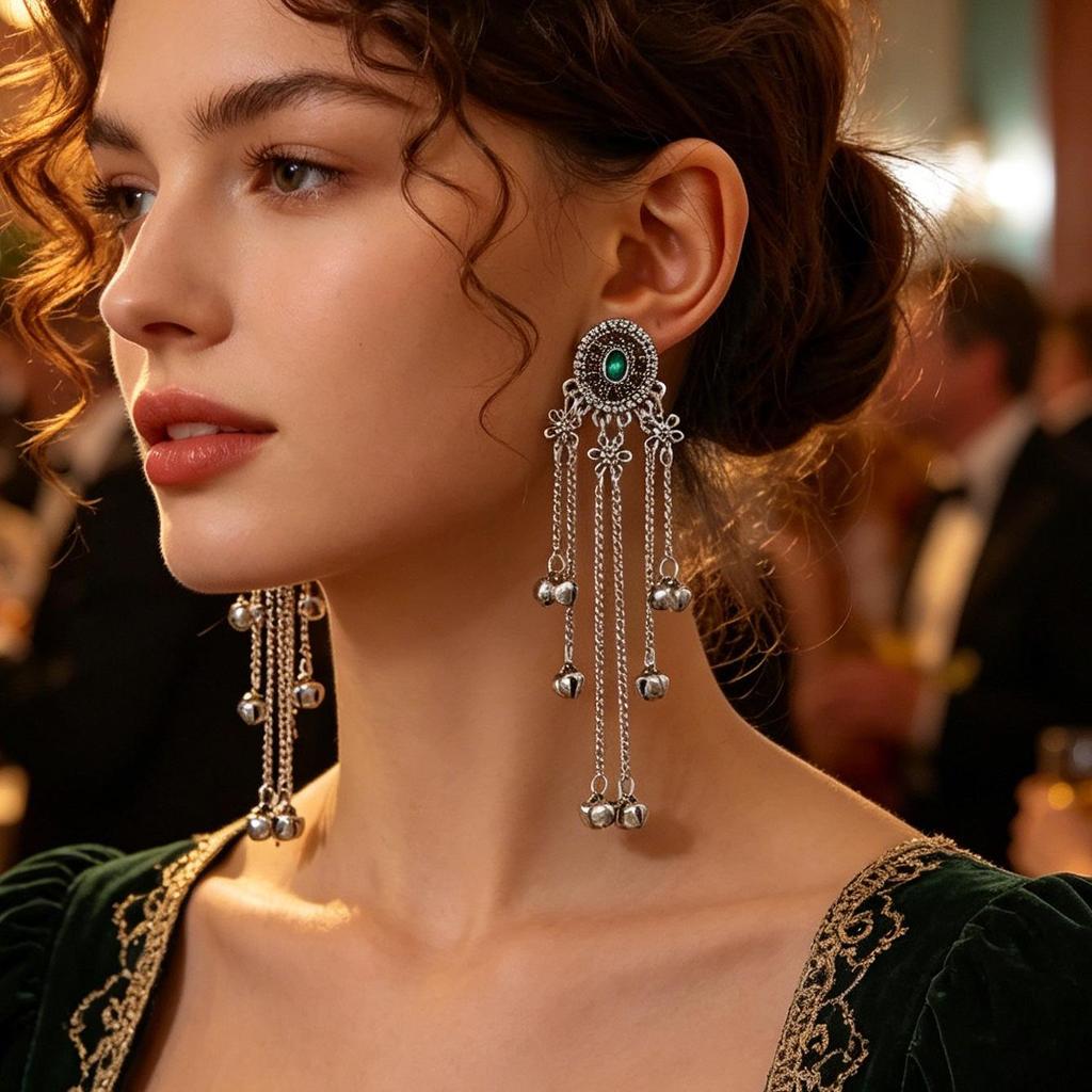 Bohemian Ethnic Rhinestone Bell Tassel Earrings