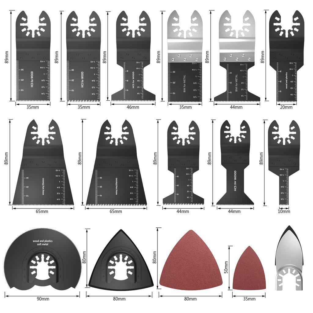 56-teiliges Set gemischter Multitool-Klingen mit Schnellwechsel-Oszillationssägeblättern zum Schneiden von Metall, Holz und Kunststoff. Multifunktions-Schwenksägeblatt.
