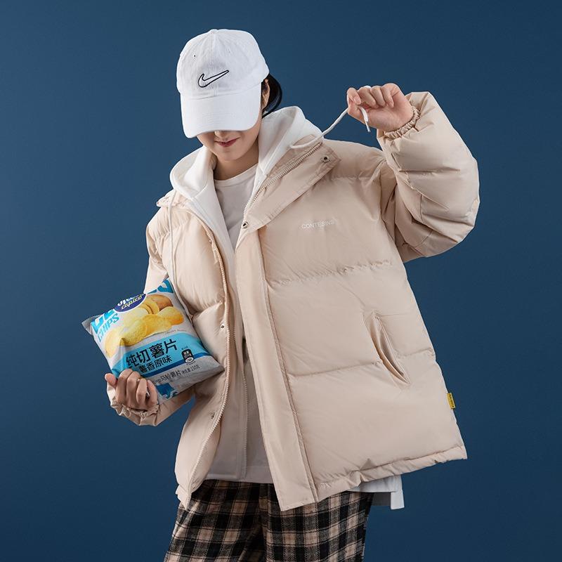 Echter Daunen-gepolsterter Damen-Neuer Winter-Kapuzen-Fake-Zweiteiler Baumwoll-gepolsterter lockerer und verdickter Freizeitmantel