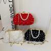 Women Rose Flower Evening Bag with Chain Floral Pearl Handbag Elegant Dinner Bag Pearl Crossbody  Female Bridal Bag