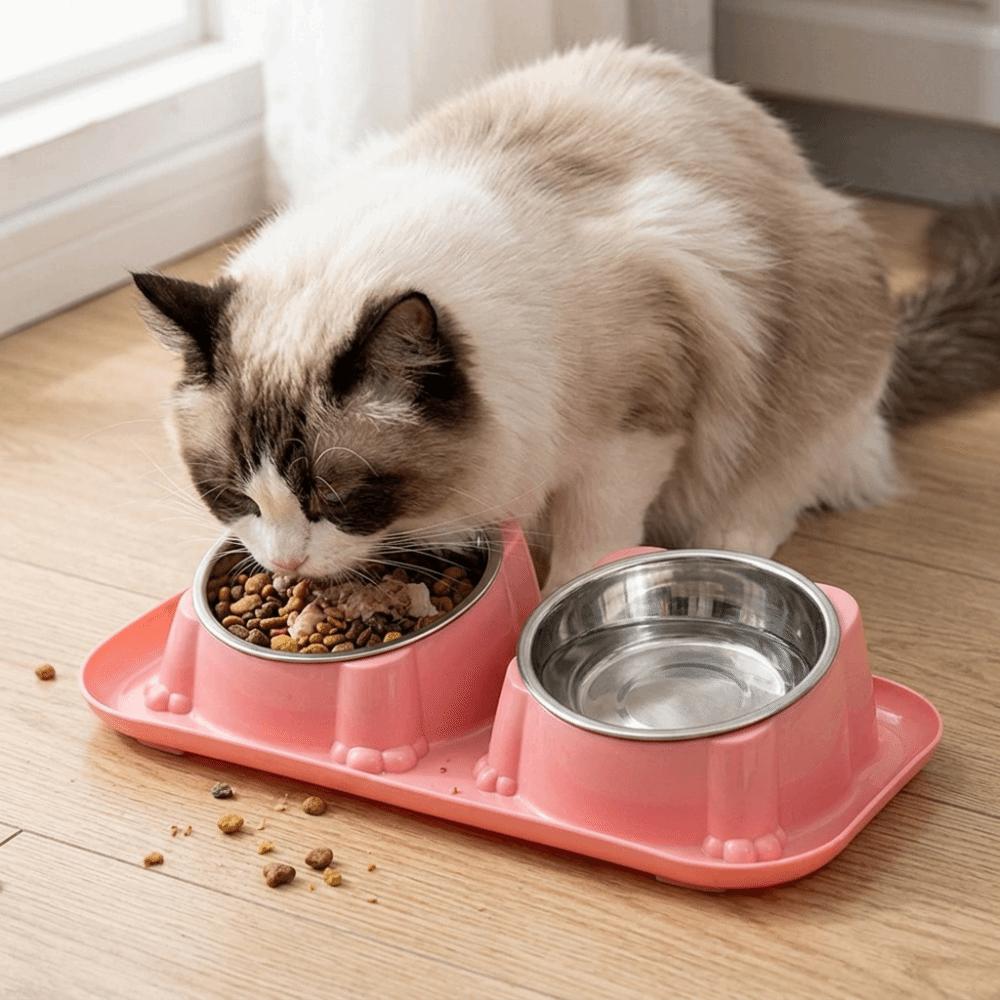 Detachable Stainless Steel Pet Bowl Anti-Overturning Pet Water Dispenser Double Pet Bowl Travel