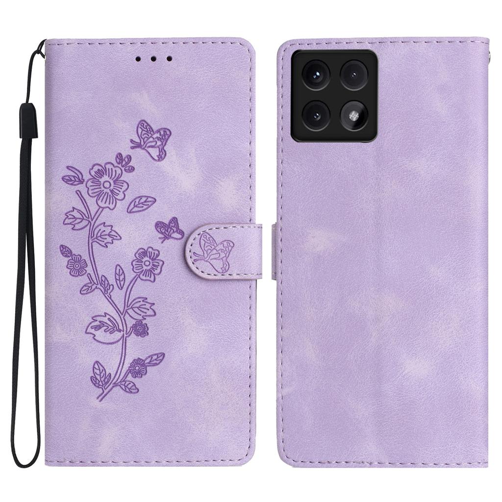 For Xiaomi 14T Case Leather Imprinted Flower Phone Cover Wallet with Wrist Strap