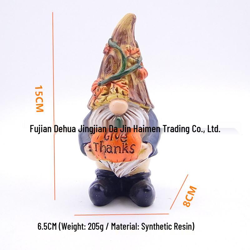 Thanksgiving Harvest Garden Gnome Resin Figurine with Pumpkin Ornaments