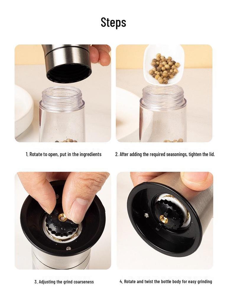 Titanium-Plated Stainless Steel Spice Grinder for Sea Salt and Black Pepper