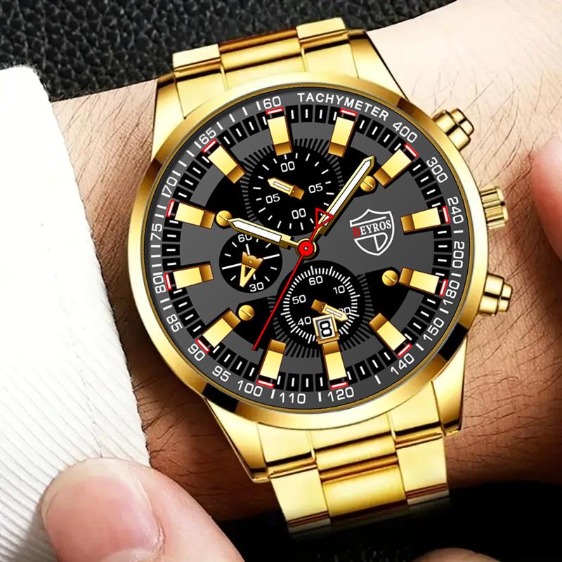 Fashion Men's Calendar Casual Quartz Watch, Men's Stainless Steel Strap Wrist Watch, Ideal Choice for Gifts