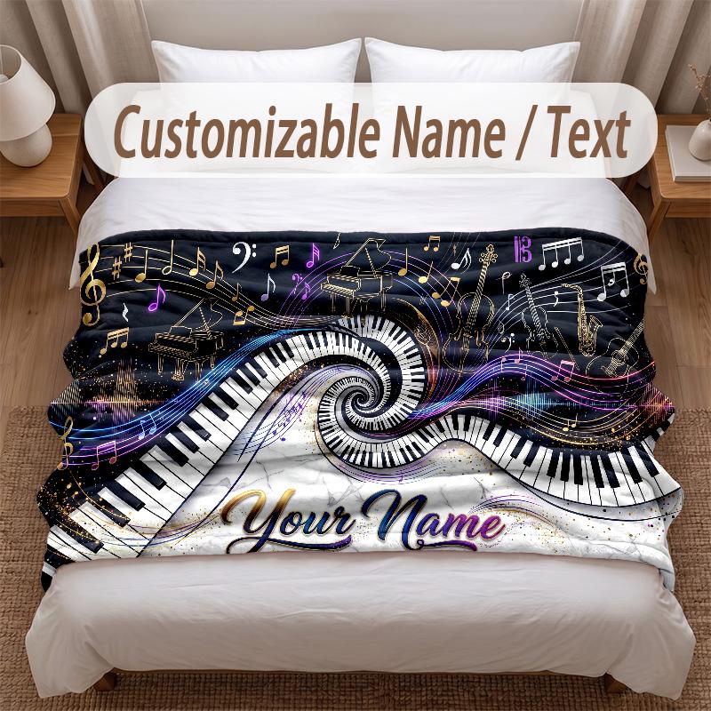 Music General Theme Soft Blanket Personalized Custom Name Text Print Warm Blanket Home Sofa Bedroom Decor