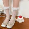 Womens Ruffle Socks Cute Lolitas Crew Socks Frilly Dress Socks Girls Turn-Cuffs High Ankle Socks Sheer Lace Mesh Socks