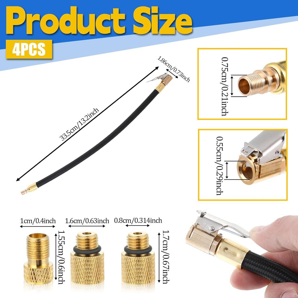 12'' Tire Inflator Hose, Tire Inflator Adapter with Presta Valve, Hose Connector for Air Compressor, High-Pressure Tube Car Motorcycle Maintenance