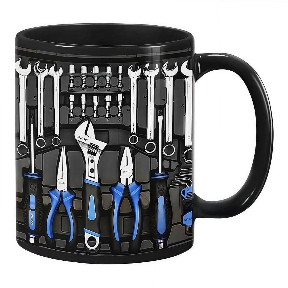 Tool Pattern Design Mechanic Coffee Mug Wrench Pattern Ceramic Flat Print Water Cup 325ML 11oz 2D Creative Tea Cup Gifts for man