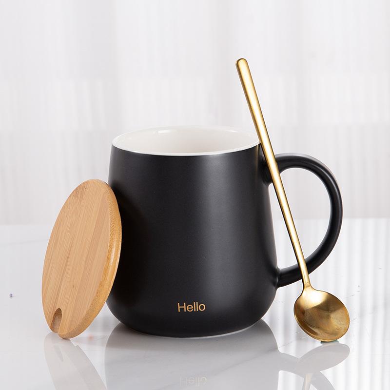 Simple Mug with Lid Spoon Ceramic Cup Hotel Room Water Cup Opening Gift Box Coffee Cup