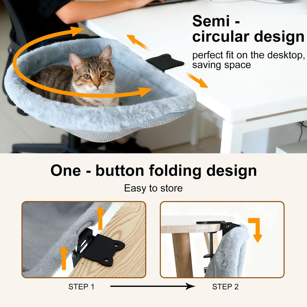Soft Plush Desk-Mounted Cat Hammock Bed Adjustable Clamp-On Kitten Sleeping Nest Cozy Cat Perch for Workstation & Gaming Desk