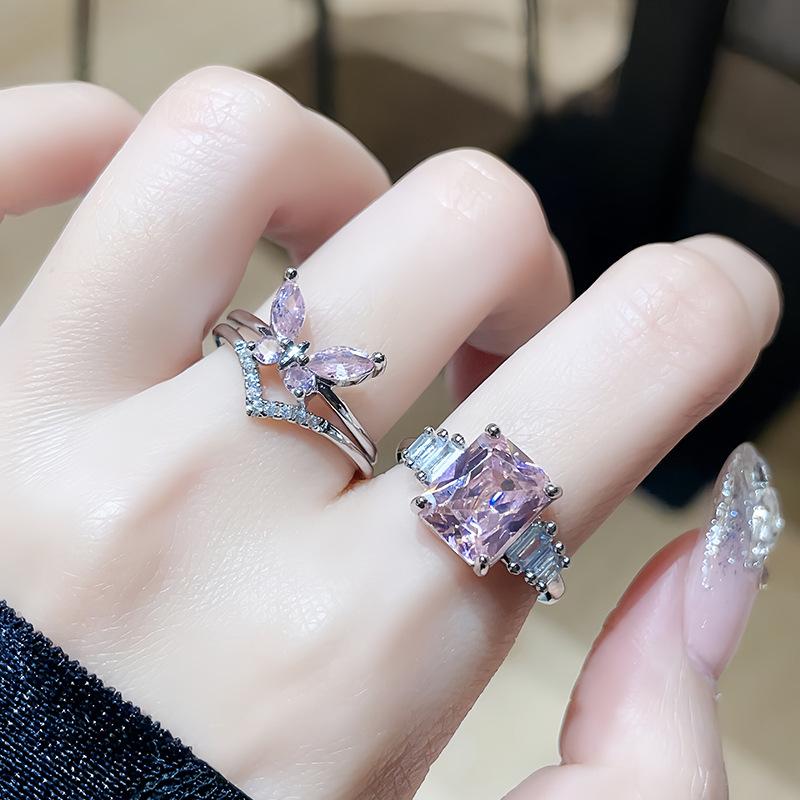 Luxury Butterfly High Sense Cold Wind Exquisite Full Diamond Zir*****Pen Ring Simple Fashion Ring