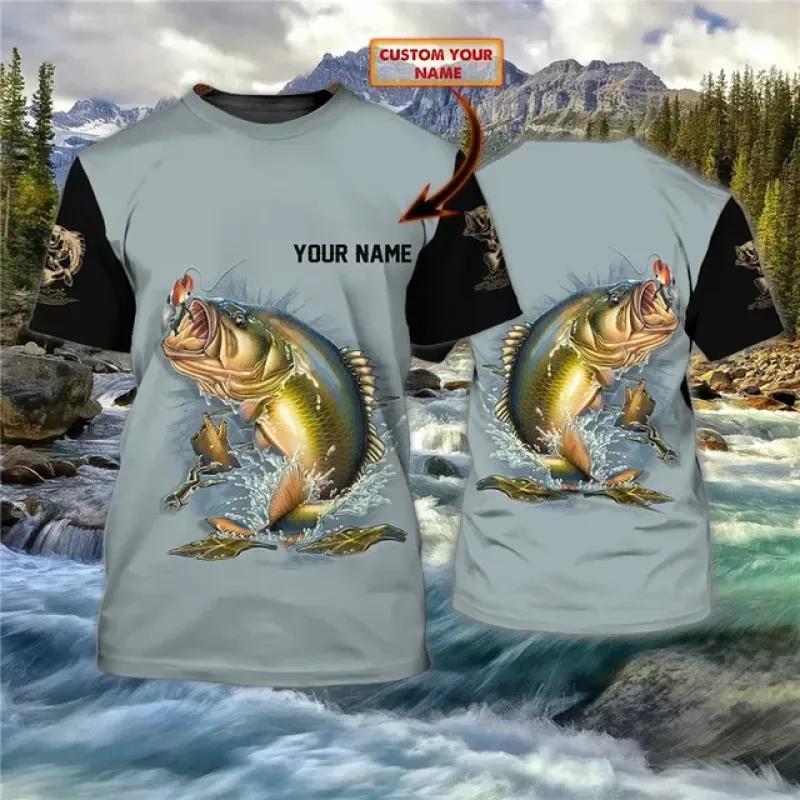 Sommer Outdoor Seefisch Lässiges 3D Herren T-Shirt Angelbekleidung Modetrend Übergroßes Kurzarmoberteil Hochwertiges T-Shirt