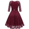 Vintage Floral Lace Bridesmaid Dress 3 4 Sleeve A Line with Ribbon Belt Tea Length Cocktail Party Evening Occasion Outfit Day Wear
