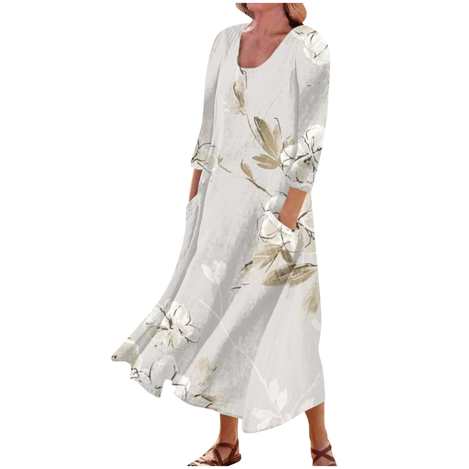 Женское повседневное удобное хлопковое карманное платье с цветочным принтом и рукавами — фото 3