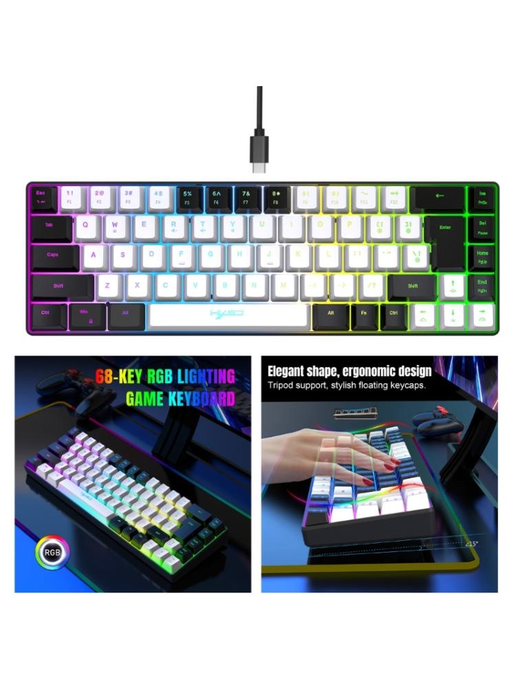 Teclado Mecânico para Jogos V200 68 Teclas 20 Retroiluminação RGB Teclado de Membrana Cabo USB Tipo C para Jogadores e Trabalhadores de Escritório