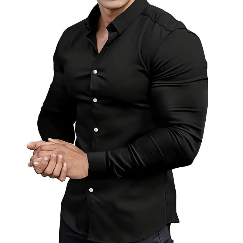 

Весна Осень Мужская Сшитая Рубашка С Длинным Рукавом Мужская Повседневная Рубашка Spell Color Business Casual Button Shirt Tops XL чёрный