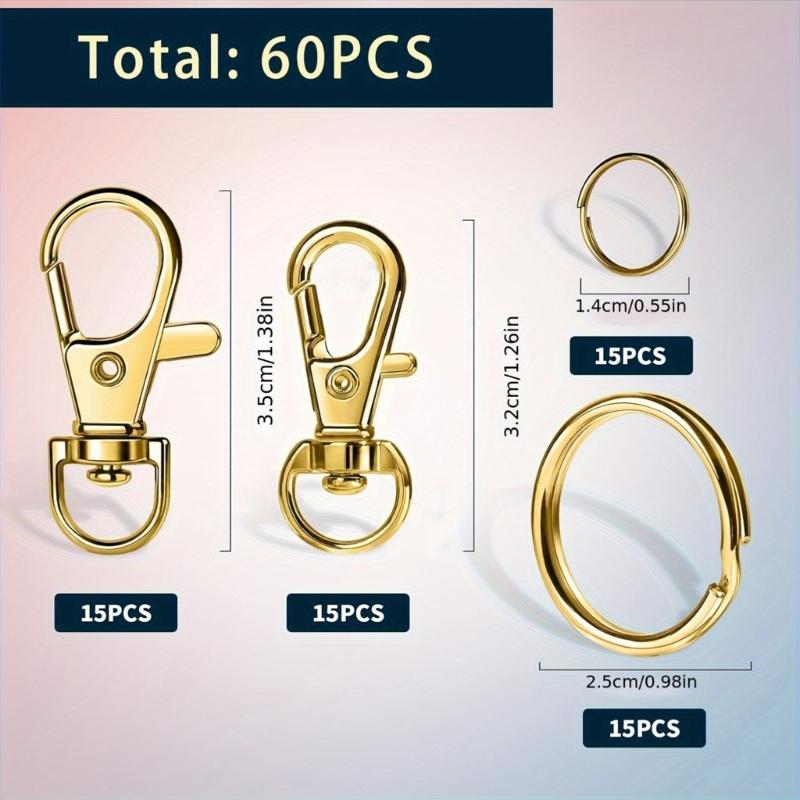 60 Pieces Metal Swivels Lobster Claw Clasp Hook With Flat Key Rings for Keychain Jewelry Making Accessories
