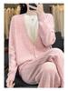 Autumn/Winter 2025 Women's Pure Wool Round Neck Two-Piece Set: Knit Top & High-Waisted Wide-Leg Pants