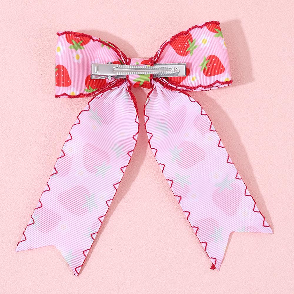 2PCS Spring Summer Grosgrain Ribbon Boutique Hair Bow Moonsticth Edge Long Tails Hair Clip Print Fruit Girls Hair Accessories
