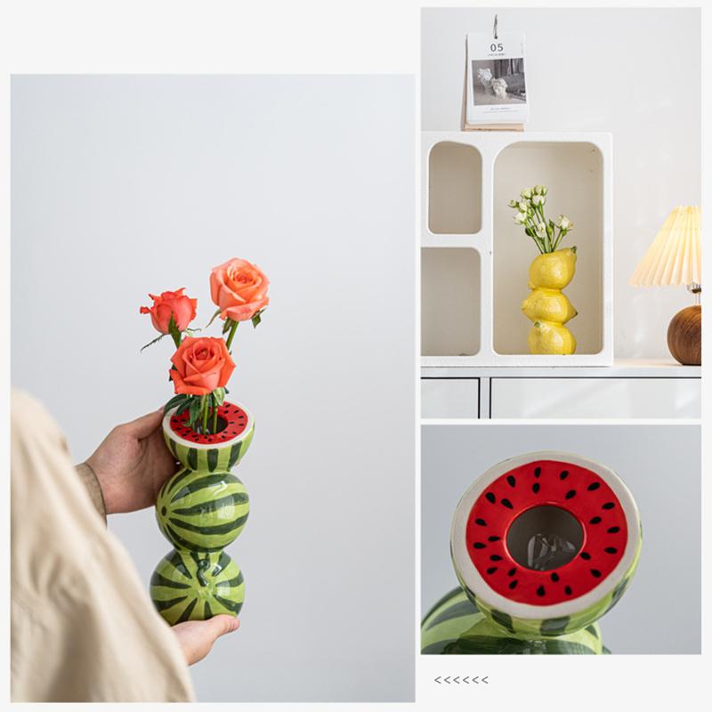 1PC Imitation Fruit Vase Modern Lemon Container Simulated Flower Pots Ceramic Vase Desktop Decoration 3 styles