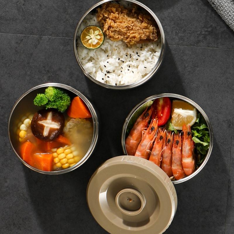 Insulated Nonrust Steel Food Jar With 3 Layer Compartments Leak proof Portable Lunch Container Hot Cold Meals