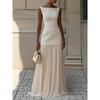 Completo Donna Due Pezzi Slim Fit Top Senza Maniche Gonna Maxi Pieghettata Vita Alta