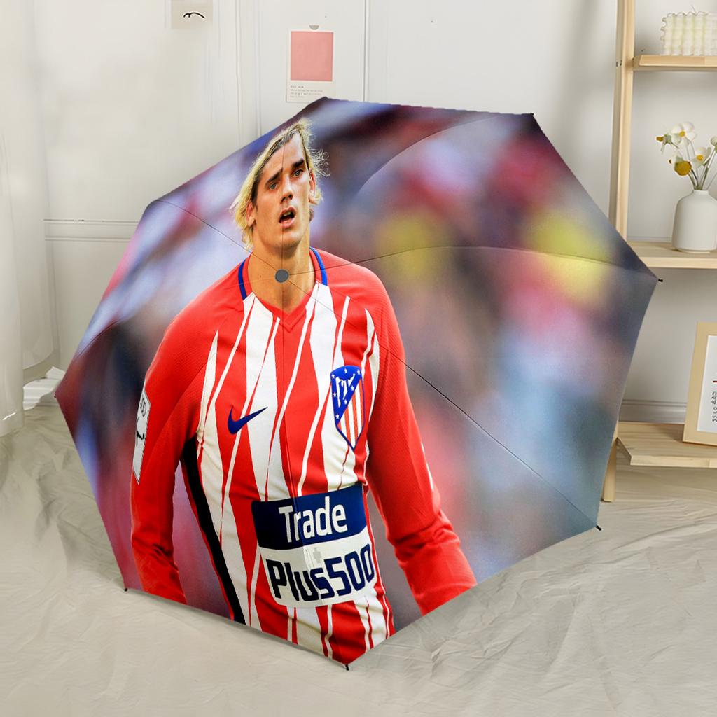 Atletico Madrid Player Compact Travel Automatic Umbrella Compact 8-Rib Lightweight Lightweight All-Season Travel Stylish Accessory Best for Christmas