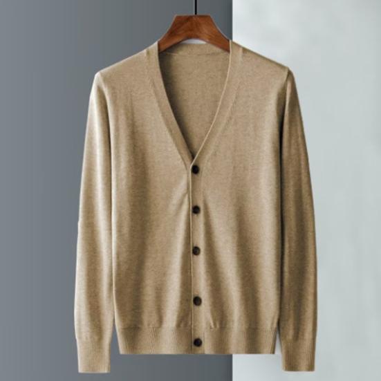 Men Cardigan Long Sleeve V-neck Slim Fit Single-breasted Solid Color Keep Warm Knitwear Spring Autumn Male Sweater Knitted Coat Daily Wear