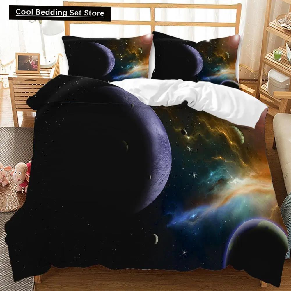 Housse de Couette Univers Ensemble de Literie Espace Extérieur Galaxie Twin Polyester Housse de Couette Système Solaire Planètes Univers Queen King Size